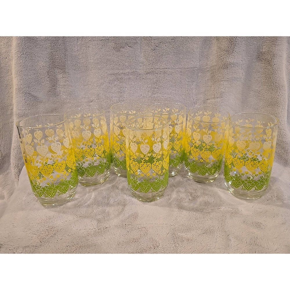 Vintage Anchor‎ Hocking Heart and Vine Juice Glasses Set of 7 Retro MCM